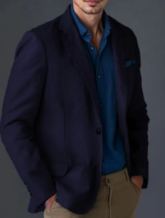 Clearance OUKU Men's Linen Blazer Sport Coat Notch Collar Fashion Casual Solid Colored Linen Blazer Blue Army Green Standard Fit Single Breasted One-button