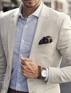 Discount OUKU Men's Linen Blazer Sport Coat Notch Collar Fashion Casual Solid Colored Tailored Fit Single Breasted One-button Beige