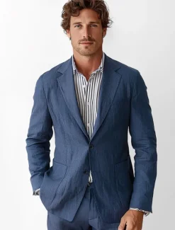 Hot OUKU Men's Linen Blazer Suits Wedding Anniversary Vacation Elegant Neutral Spring & Fall Cotton Linen Solid Color Buttons Comfy Single Breasted Two-button Blazer Dark Gray Navy Blue