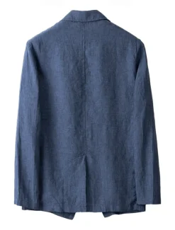 Hot OUKU Men's Linen Blazer Suits Wedding Anniversary Vacation Elegant Neutral Spring & Fall Cotton Linen Solid Color Buttons Comfy Single Breasted Two-button Blazer Dark Gray Navy Blue