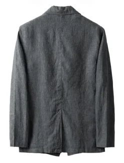 Hot OUKU Men's Linen Blazer Suits Wedding Anniversary Vacation Elegant Neutral Spring & Fall Cotton Linen Solid Color Buttons Comfy Single Breasted Two-button Blazer Dark Gray Navy Blue