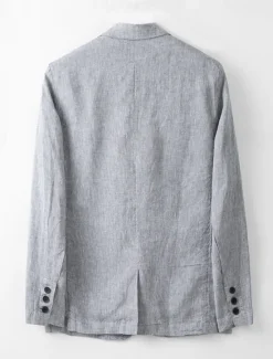Online OUKU Men's Linen Blazer Suits Wedding Anniversary Vacation Elegant Neutral Spring & Fall Cotton Linen Solid Color Buttons Comfy Single Breasted One-button Blazer White Navy Blue Beige Gray