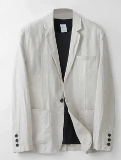 Online OUKU Men's Linen Blazer Suits Wedding Anniversary Vacation Elegant Neutral Spring & Fall Cotton Linen Solid Color Buttons Comfy Single Breasted One-button Blazer White Navy Blue Beige Gray
