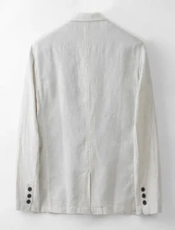 Online OUKU Men's Linen Blazer Suits Wedding Anniversary Vacation Elegant Neutral Spring & Fall Cotton Linen Solid Color Buttons Comfy Single Breasted One-button Blazer White Navy Blue Beige Gray