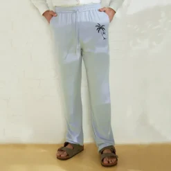 Clearance OUKU Men's Linen Pants 40% Linen Trousers Summer Pants Beach Pants Drawstring Elastic Waist Straight Leg Coconut Tree Breathable Full Length Vacation Beach Fashion Casual Blue Brown