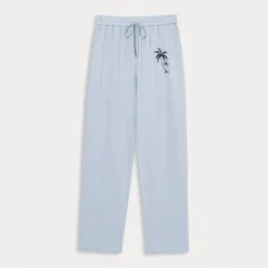 Clearance OUKU Men's Linen Pants 40% Linen Trousers Summer Pants Beach Pants Drawstring Elastic Waist Straight Leg Coconut Tree Breathable Full Length Vacation Beach Fashion Casual Blue Brown