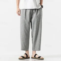 Clearance OUKU Men's Linen Pants Baggy Pants Cropped Pants Harem Pants Pocket Solid Colored Sports Full Length Daily Holiday Stylish Casual Loose Fit Black Light Grey Inelastic