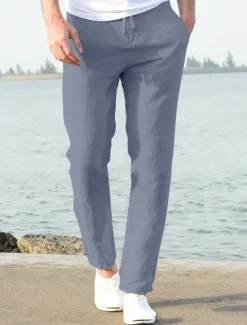OUKU Men's Linen Pants Beach Pants Black White Blue M L XL
