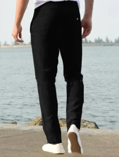 OUKU Men's Linen Pants Beach Pants Black White Blue M L XL
