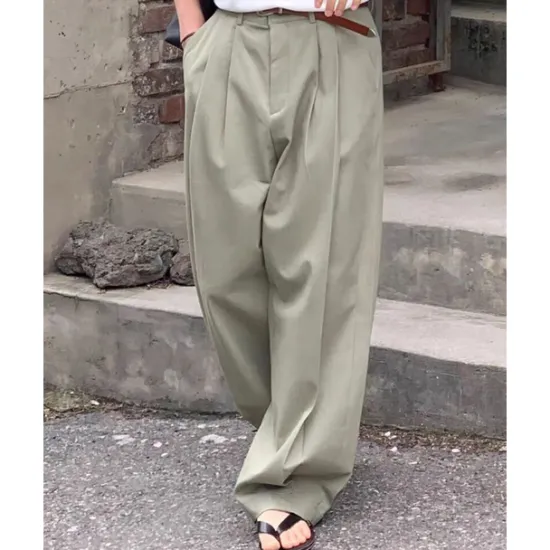 Online OUKU Men's Linen Pants Cotton Pants Trousers Summer Pants Pocket Straight Leg Plain Comfort Breathable Vacation Daily Holiday Hawaiian Boho Army Green Navy Blue