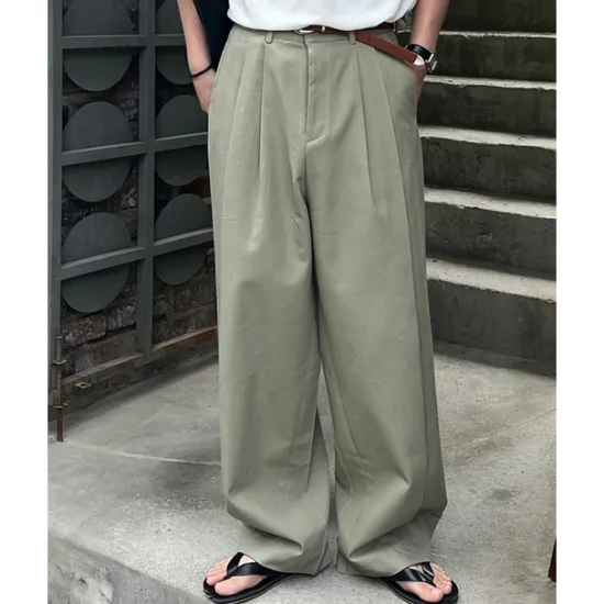 Online OUKU Men's Linen Pants Cotton Pants Trousers Summer Pants Pocket Straight Leg Plain Comfort Breathable Vacation Daily Holiday Hawaiian Boho Army Green Navy Blue