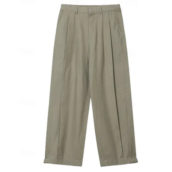 Online OUKU Men's Linen Pants Cotton Pants Trousers Summer Pants Pocket Straight Leg Plain Comfort Breathable Vacation Daily Holiday Hawaiian Boho Army Green Navy Blue