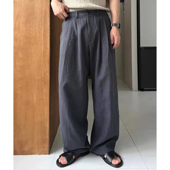 Online OUKU Men's Linen Pants Cotton Pants Trousers Summer Pants Pocket Straight Leg Plain Comfort Breathable Vacation Daily Holiday Hawaiian Boho Army Green Navy Blue