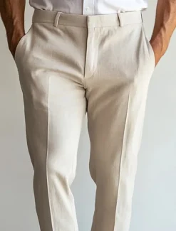 OUKU Men's Linen Pants Dress Pants Summer Straight Leg Plain Breathable Casual Holiday Fashion Sky Blue Light Grey Beige
