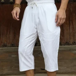 Outlet OUKU Men's Linen Pants Summer Pants Beach Pants Pocket Drawstring Elastic Waist Plain Comfort Breathable Calf-Length Vacation Daily Holiday Hawaiian Boho Black White