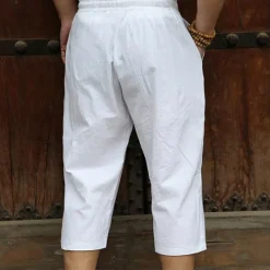 Outlet OUKU Men's Linen Pants Summer Pants Beach Pants Pocket Drawstring Elastic Waist Plain Comfort Breathable Calf-Length Vacation Daily Holiday Hawaiian Boho Black White