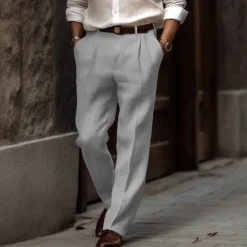 New OUKU Men's Linen Pants Summer Pants Buttons Front Pocket Straight Leg Plain Comfort Breathable Casual Daily Holiday Fashion Basic Black White