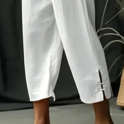 Sale OUKU Men's Linen Pants Summer Pants Cropped Pants Beach Pants Drawstring Elastic Waist Plain Comfort Breathable Calf-Length Casual Daily Holiday Fashion Classic Style Black White
