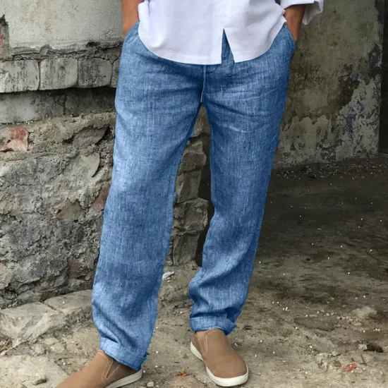 Discount OUKU Men's Linen Pants Trousers Summer Pants Beach Pants Drawstring Elastic Waist Straight Leg Plain Comfort Breathable Casual Daily Holiday Streetwear Designer Gray
