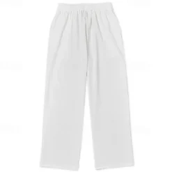 Online OUKU Men's Linen Pants Trousers Summer Pants Baggy Pants Drawstring Elastic Waist Straight Leg Plain Comfort Breathable Full Length Home Yoga Holiday Fashion Streetwear Black White