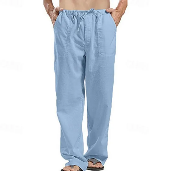 Clearance OUKU Men's Linen Pants Trousers Summer Pants Beach Pants Pocket Drawstring Elastic Waistband Plain Comfort Breathable Full Length Daily Streetwear Fashion Casual / Sporty Loose Fit Dark Khaki Black