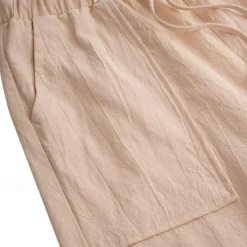 Clearance OUKU Men's Linen Pants Trousers Summer Pants Beach Pants Pocket Drawstring Elastic Waistband Plain Comfort Breathable Full Length Daily Streetwear Fashion Casual / Sporty Loose Fit Dark Khaki Black