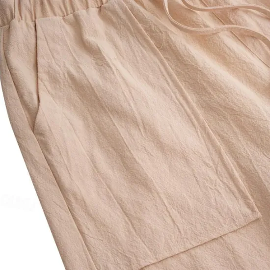 Clearance OUKU Men's Linen Pants Trousers Summer Pants Beach Pants Pocket Drawstring Elastic Waistband Plain Comfort Breathable Full Length Daily Streetwear Fashion Casual / Sporty Loose Fit Dark Khaki Black