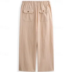 Clearance OUKU Men's Linen Pants Trousers Summer Pants Beach Pants Pocket Drawstring Elastic Waistband Plain Comfort Breathable Full Length Daily Streetwear Fashion Casual / Sporty Loose Fit Dark Khaki Black