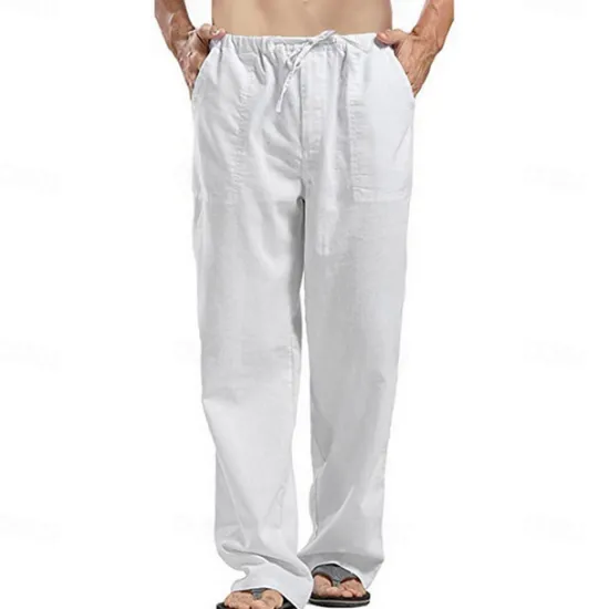 Clearance OUKU Men's Linen Pants Trousers Summer Pants Beach Pants Pocket Drawstring Elastic Waistband Plain Comfort Breathable Full Length Daily Streetwear Fashion Casual / Sporty Loose Fit Dark Khaki Black