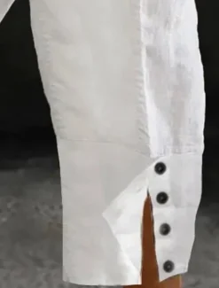 Online OUKU Men's Linen Pants Trousers Summer Pants Beach Pants Buttons Drawstring Elastic Waist Plain Comfort Breathable Full Length Casual Daily Holiday Fashion Classic Style White Blue