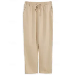 OUKU Men's Linen Pants Trousers Summer Pants Drawstring Elastic Waist Plain Comfort Breathable Full Length Daily Going out Beach Fashion Simple Navy Blue Sky Blue Micro-elastic