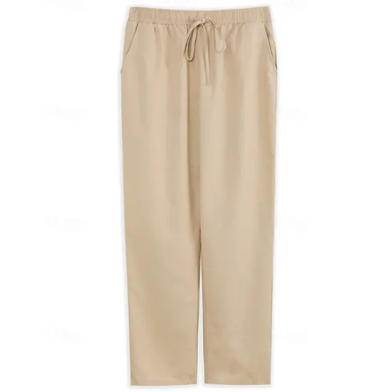 OUKU Men's Linen Pants Trousers Summer Pants Drawstring Elastic Waist Plain Comfort Breathable Full Length Daily Going out Beach Fashion Simple Navy Blue Sky Blue Micro-elastic