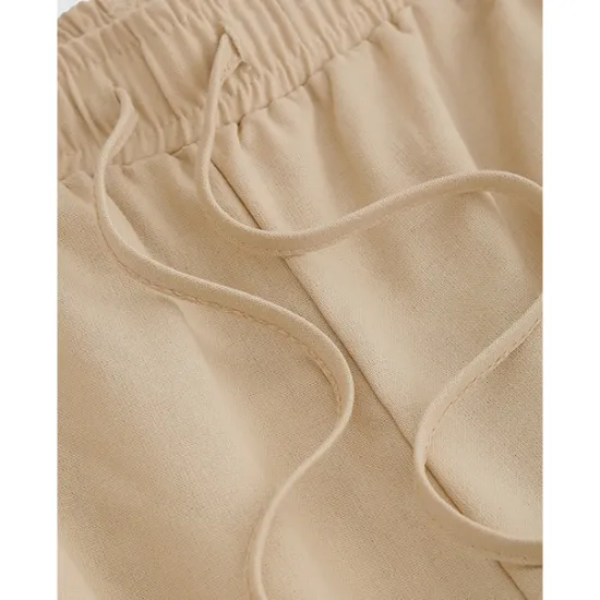 OUKU Men's Linen Pants Trousers Summer Pants Drawstring Elastic Waist Plain Comfort Breathable Full Length Daily Going out Beach Fashion Simple Navy Blue Sky Blue Micro-elastic