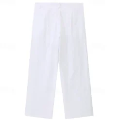 Clearance OUKU Men's Linen Pants Trousers Summer Pants Beach Pants Drawstring Side Button Straight Leg Plain Comfort Breathable Full Length Casual Daily Holiday Fashion Classic Style Black White