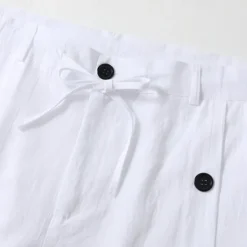 Clearance OUKU Men's Linen Pants Trousers Summer Pants Beach Pants Drawstring Side Button Straight Leg Plain Comfort Breathable Full Length Casual Daily Holiday Fashion Classic Style Black White