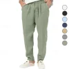 Clearance OUKU Men's Linen Pants Trousers Summer Pants Beach Pants Pocket Drawstring Elastic Waist Plain Comfort Breathable Vacation Daily Holiday Hawaiian Boho Black White