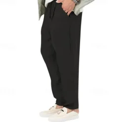 Clearance OUKU Men's Linen Pants Trousers Summer Pants Beach Pants Pocket Drawstring Elastic Waist Plain Comfort Breathable Vacation Daily Holiday Hawaiian Boho Black White
