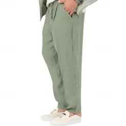 Clearance OUKU Men's Linen Pants Trousers Summer Pants Beach Pants Pocket Drawstring Elastic Waist Plain Comfort Breathable Vacation Daily Holiday Hawaiian Boho Black White