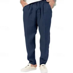 Clearance OUKU Men's Linen Pants Trousers Summer Pants Beach Pants Pocket Drawstring Elastic Waist Plain Comfort Breathable Vacation Daily Holiday Hawaiian Boho Black White