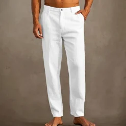 Hot OUKU Men's Linen Pants Trousers Summer Pants Beach Pants Pocket Plain Comfort Breathable Vacation Daily Holiday Hawaiian Boho Black White