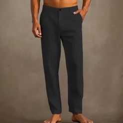 Hot OUKU Men's Linen Pants Trousers Summer Pants Beach Pants Pocket Plain Comfort Breathable Vacation Daily Holiday Hawaiian Boho Black White