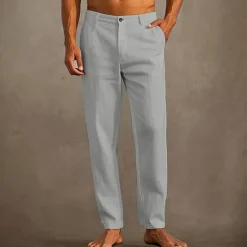 Hot OUKU Men's Linen Pants Trousers Summer Pants Beach Pants Pocket Plain Comfort Breathable Vacation Daily Holiday Hawaiian Boho Black White