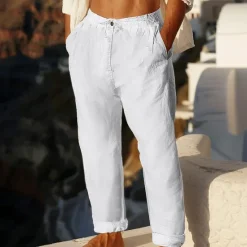 Outlet OUKU Men's Linen Pants Trousers Summer Pants Beach Pants Pocket Elastic Waist Plain Comfort Breathable Vacation Daily Holiday Hawaiian Boho Lake blue Black