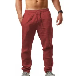 Hot OUKU Men's Linen Pants Trousers Beach Pants Pocket Drawstring Elastic Waistband Plain Comfort Breathable Daily Stylish Hip Hop Light Khaki Black Micro-elastic