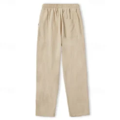 Hot OUKU Men's Linen Pants Trousers Beach Pants Pocket Drawstring Elastic Waistband Plain Comfort Breathable Daily Stylish Hip Hop Light Khaki Black Micro-elastic