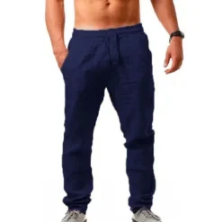 Hot OUKU Men's Linen Pants Trousers Beach Pants Pocket Drawstring Elastic Waistband Plain Comfort Breathable Daily Stylish Hip Hop Light Khaki Black Micro-elastic