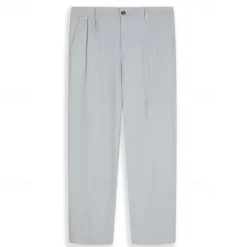 Sale OUKU Men's Linen Pants Trousers Summer Pants Pleated Pants Dress Slacks Front Pocket Straight Leg Plain Comfort Breathable Full Length Casual Daily Holiday Fashion Basic Black White