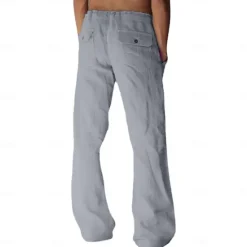 Discount OUKU Men's Linen Pants Trousers Summer Pants Beach Pants Pocket Drawstring Elastic Waist Plain Daily Streetwear Fashion Casual Black White