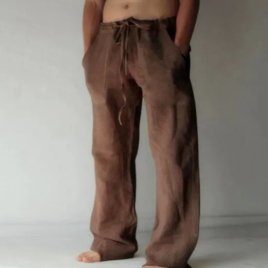 Discount OUKU Men's Linen Pants Trousers Summer Pants Beach Pants Pocket Drawstring Elastic Waist Plain Daily Streetwear Fashion Casual Black White