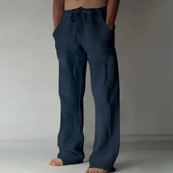 Discount OUKU Men's Linen Pants Trousers Summer Pants Beach Pants Pocket Drawstring Elastic Waist Plain Daily Streetwear Fashion Casual Black White
